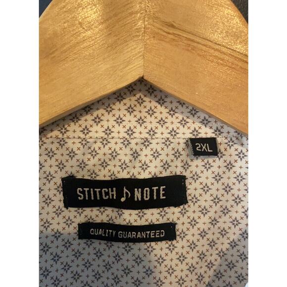 Stitch Note | White Diamond Patterned Short Sleeve Casual Button Down | Size 2XL - Picture 4 of 7
